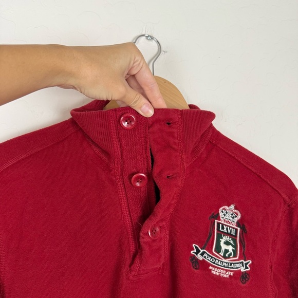 Polo Ralph Lauren Vintage Red Button Mock Neck Madison Ave Rugby - Picture 4 of 9